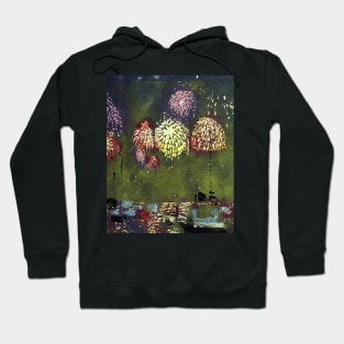 "Sydney NYE Fireworks" a multicolour reduction linocut by Geoff Hargraves Hoodie